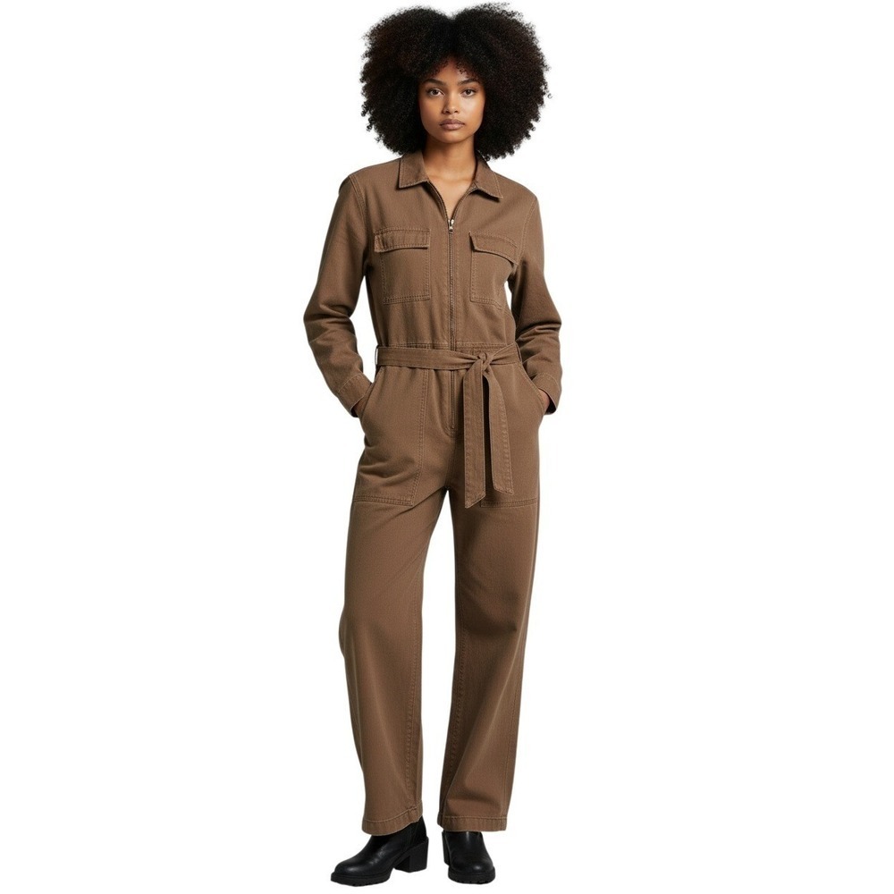 Mebon by Machine Jeans Brown Utility Jumpsuit Belted Wide Leg S Streetwear